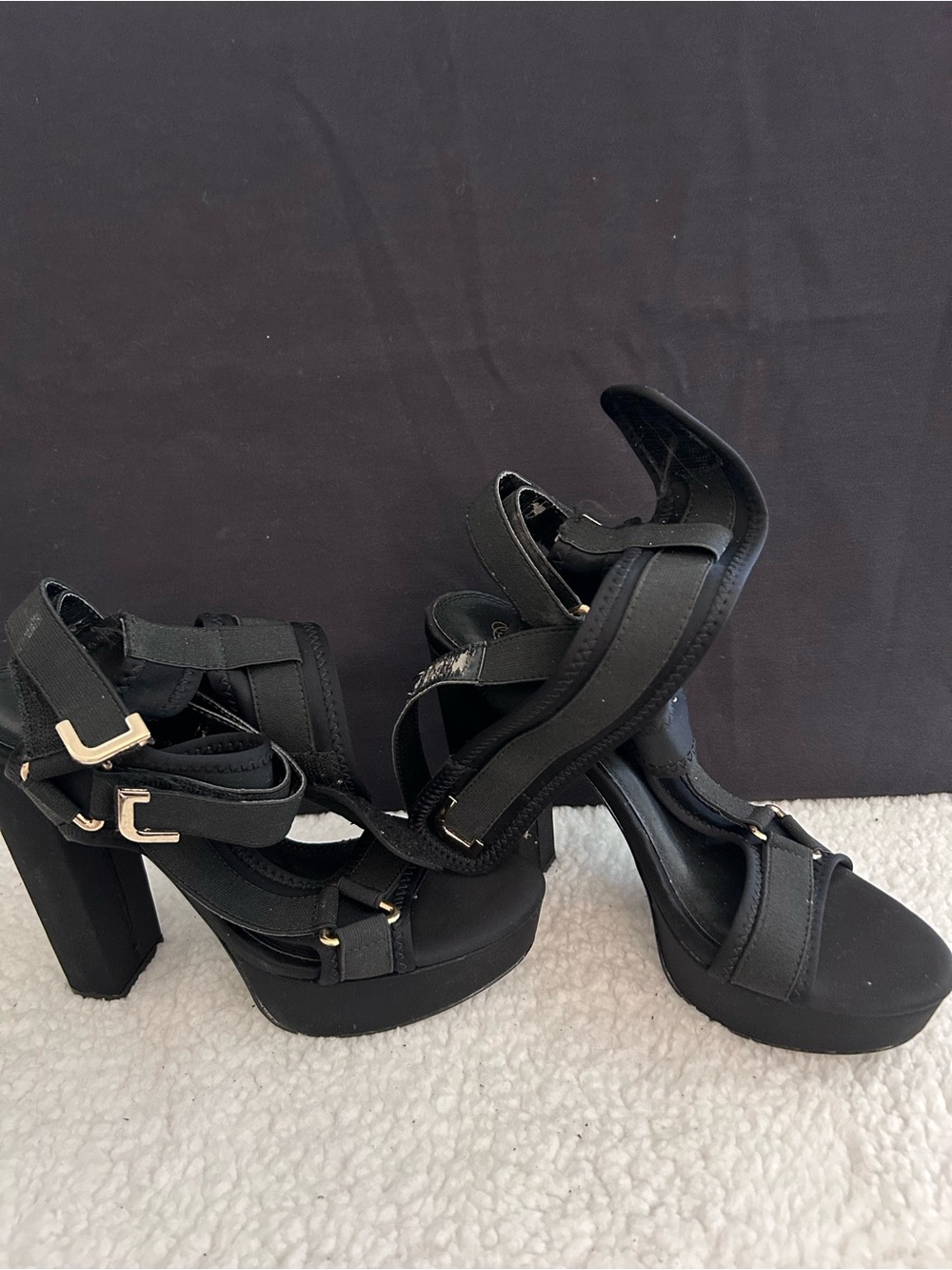Black Platform Strappy Heels for Women